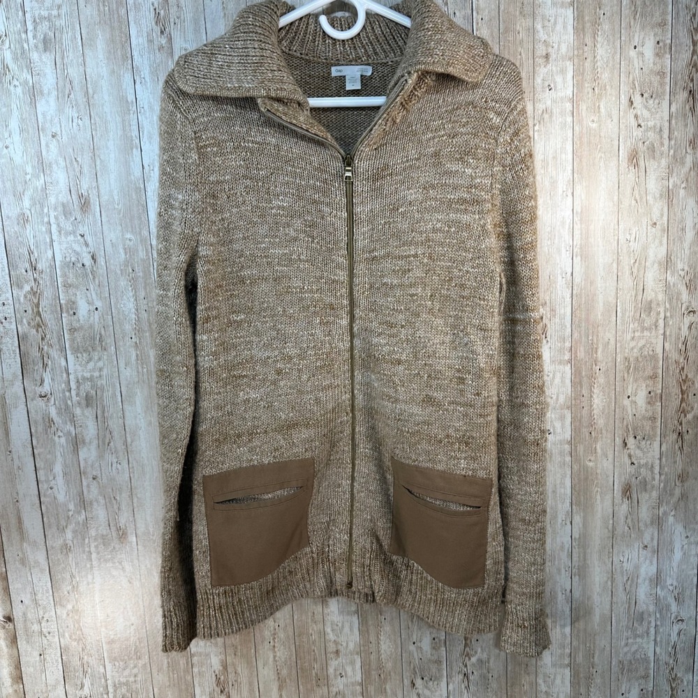 Gap Womens Alpaca Wool Blend Cardigan Oatmeal Tan Zip Front Pockets‎ Size M